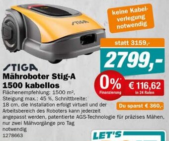 Let's Do It Baumarkt STIGA Mähroboter Stig-A 1500 kabellos Angebot