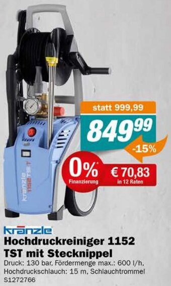Let's Do It Baumarkt kränzle Hochdruckreiniger 1152 TST mit Stecknippel Angebot