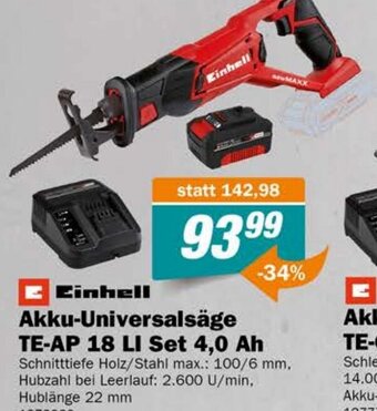 Let's Do It Baumarkt Einhell Akku-Universalsäge TE-AP 18 LI Set 4,0 Angebot