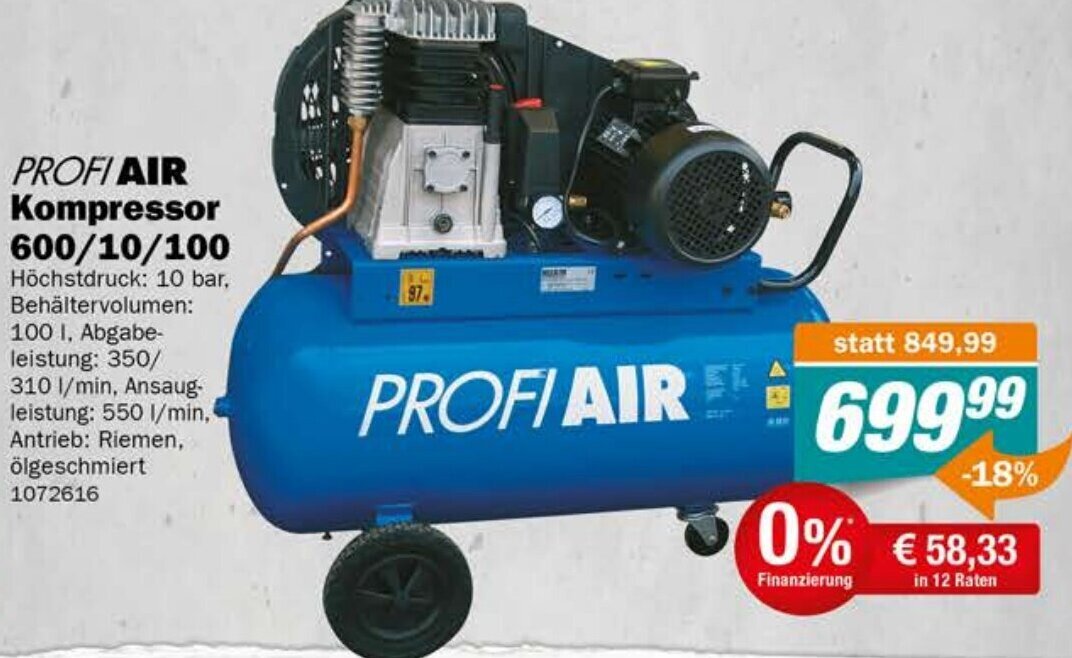 Let's Do It Baumarkt PROFI AIR Kompressor 600/10/100 Angebot
