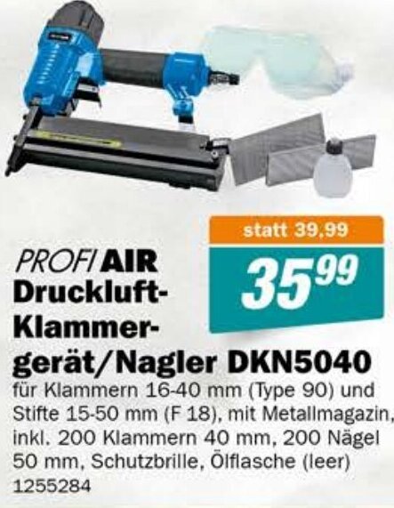 Let's Do It Baumarkt PROFI AIR Druckluft-Klammer- gerät/Nagler DKN5040 Angebot