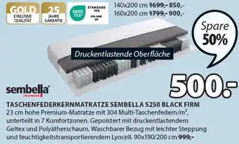 JYSK sembella® TASCHENFEDERKERNMATRATZE SEMBELLA S250 BLACK FIRM 90x190/200 cm Angebot