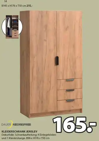 JYSK KLEIDERSCHRANK JENSLEV Dekorfolie. Schrankaufteilung: 4 Einlegeböden und 1 Kleiderstange. B96 x H176 x T50 cm Angebot