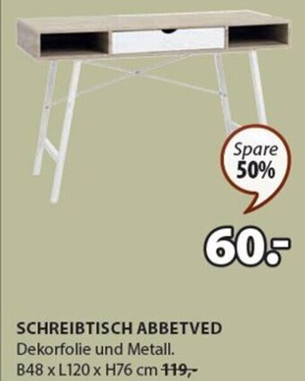 JYSK SCHREIBTISCH ABBETVED Dekorfolie und Metall. B48 x L120 x H76 cm Angebot
