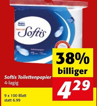 Strasser Markt Softis Toilettenpapier 4-lagig 9 x 100 Blatt Angebot