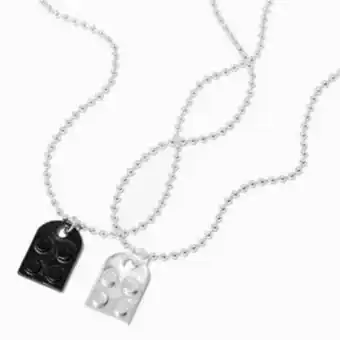 Claire's Best friends silver & black building block pendant necklaces - 2 pack Angebot