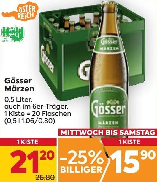 Billa Gösser Märzen 0,5 Liter Angebot