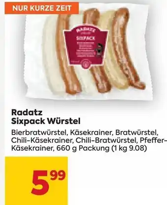 Billa Radatz Sixpack Würstel 660 g Packung Angebot
