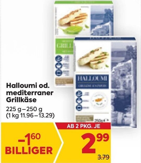 Billa Halloumi od. mediterraner Grillkäse 225 g- 250 g Angebot