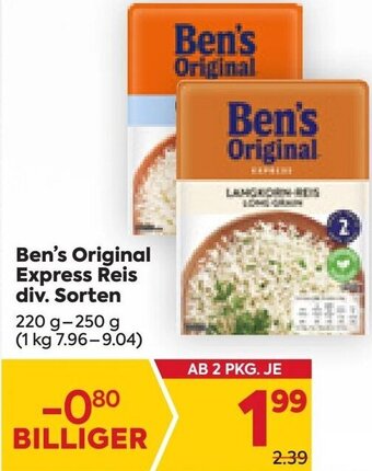 Billa Ben's Original Express Reis div. Sorten 220 g- 250 g Angebot