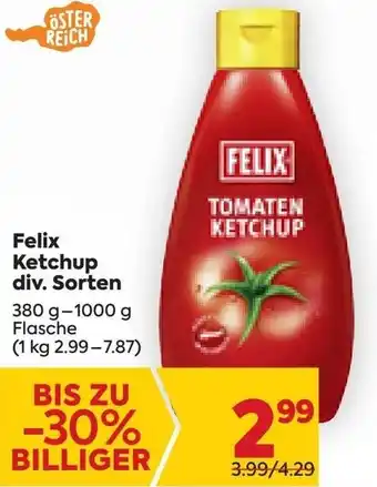 Billa Felix Ketchup div. Sorten 380 g-1000 g Flasche Angebot