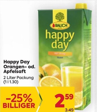 Billa Happy Day Orangen- od. Apfelsaft 2 Liter Packung Angebot