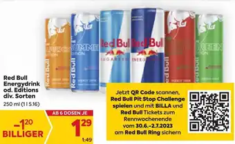 Billa Red Bull Energydrink od. Editions div. Sorten 250 ml Angebot