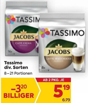 Billa Tassimo div. Sorten 8-21 Portionen Angebot