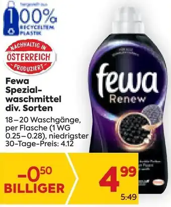 Billa Fewa Spezial-waschmittel div. Sorten 18-20 Waschgänge, per Flasche Angebot