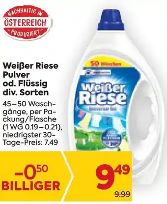 Billa Weißer Riese Pulver od. Flüssig div. Sorten 45-50 Wasch-gänge, per Pa-ckung/Flasche Angebot
