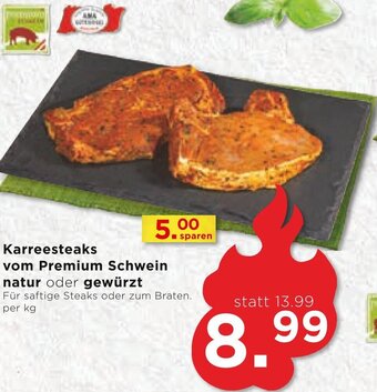 Unimarkt Karreesteaks vom Premium Schwein natur oder gewürzt per kg Angebot