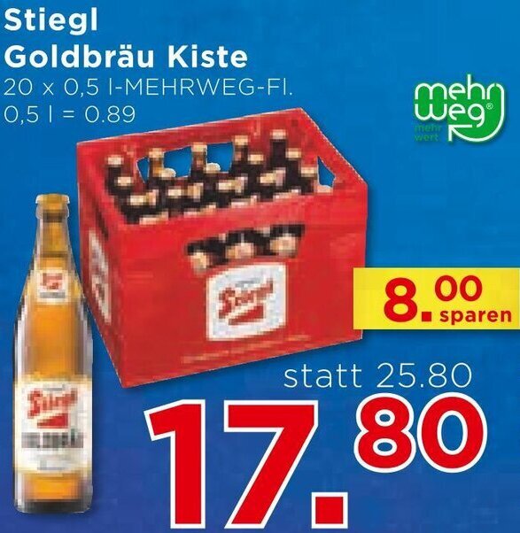 Unimarkt Stiegl Goldbräu Kiste 20 x 0,5 L Angebot