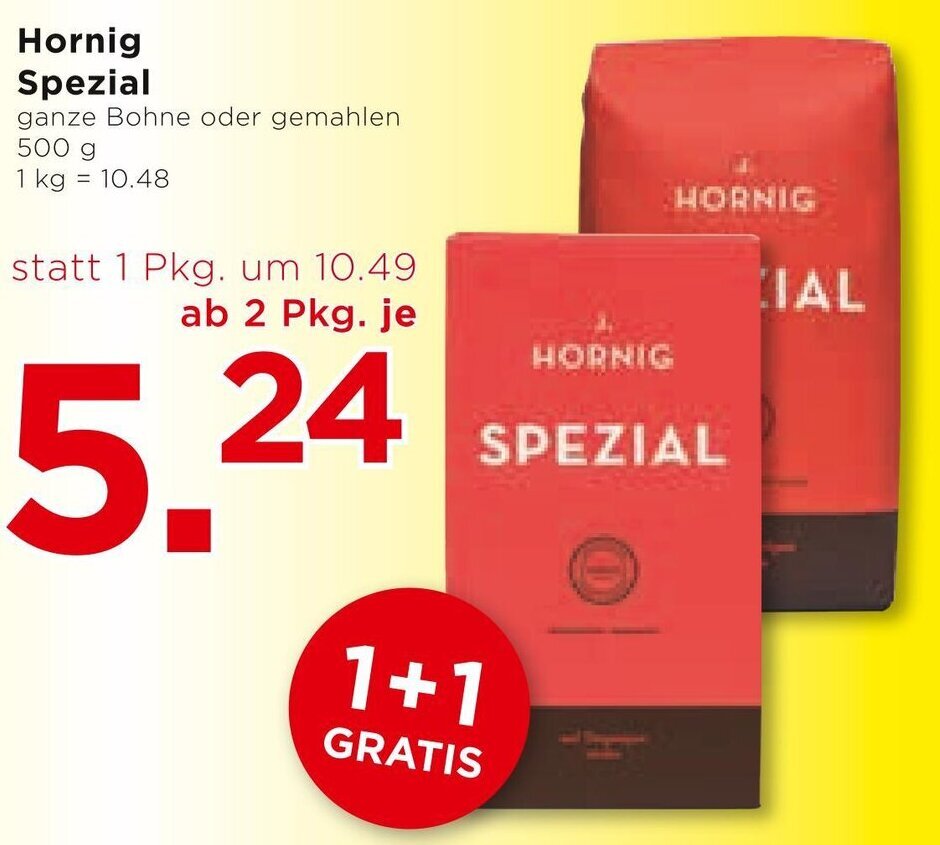 Unimarkt Hornig Spezial ganze Bohne oder gemahlen 500 g Angebot