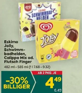 Billa Eskimo Jolly, Schwimm-badhelden, Calippo Mix od. Flutsch Finger 482 ml-585 ml Angebot