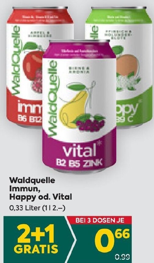 Billa Waldquelle Immun, Happy od. Vital 0,33 Liter Angebot