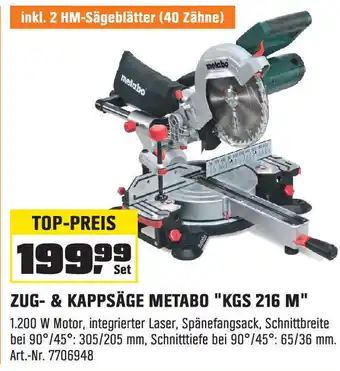 OBI ZUG- & KAPPSÄGE METABO "KGS 216 M" 1.200 W Motor, Angebot