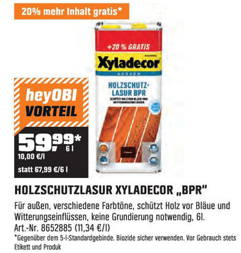 OBI HOLZSCHUTZLASUR XYLADECOR ,,BPR" Angebot