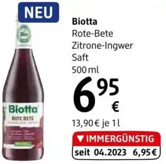 dm Biotta Rote-Bete Zitrone-Ingwer Saft 500 ml Angebot