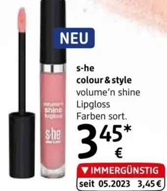dm s-he colour & style volume'n shine Lipgloss Farben sort. Angebot