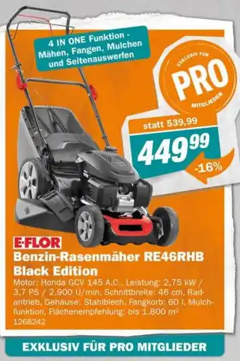 Let's Do It Baumarkt E-FLOR Benzin-Rasenmäher RE46RHB Black Edition Angebot