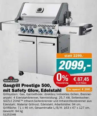 NAPOLEON Gasgrill Prestige 500, mit Safety Glow, Edelstahl