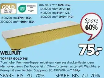 JYSK WELLPUR TOPPER GOLD T45 90x190/200 cm Angebot