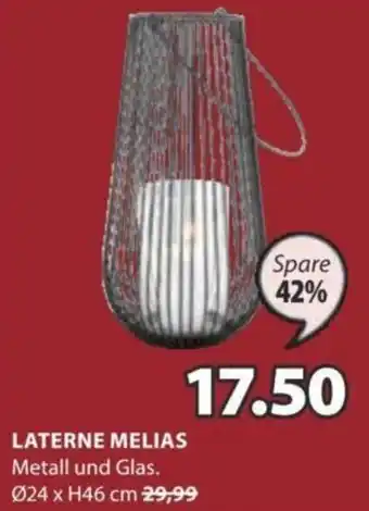 JYSK LATERNE MELIAS Metall und Glas. Ø24 x H46 cm Angebot