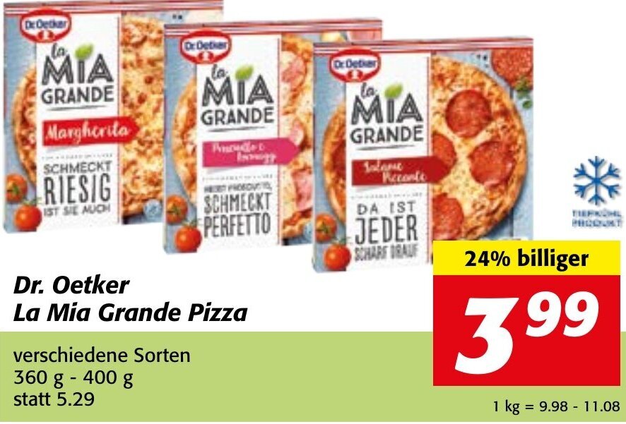 Strasser Markt Dr Oetker La Mia Grande Pizza verschiedene Sorten 360 g - 400 g Angebot