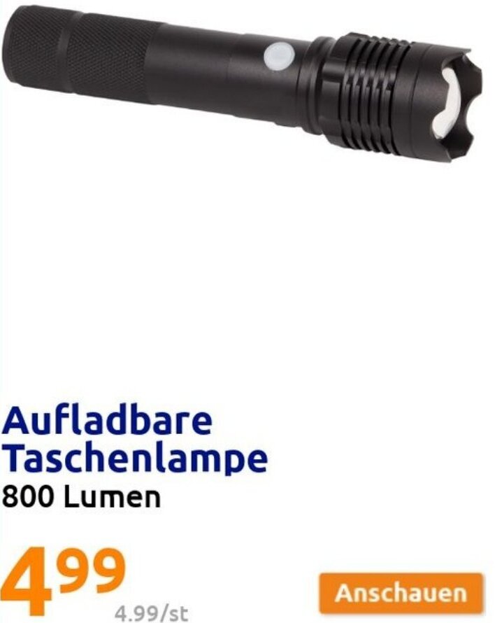 Action Aufladbare Taschenlampe 800 Lumen Angebot