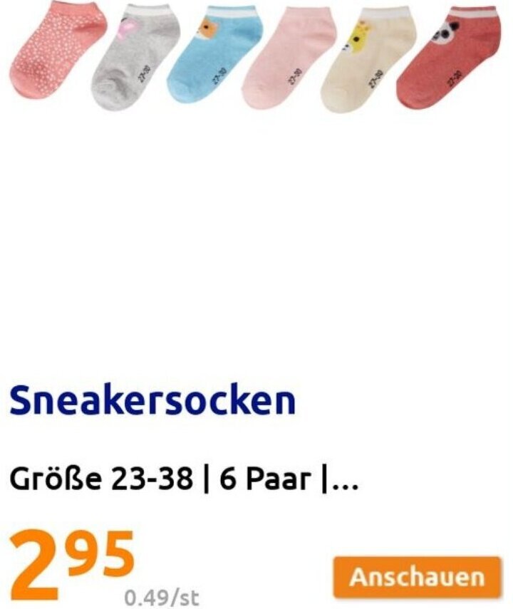 Action Sneakersocken Größe 23-38 | 6 Paar ... Angebot
