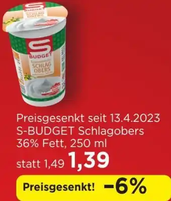 Spar S-BUDGET Schlagobers 36% Fett, 250 ml Angebot