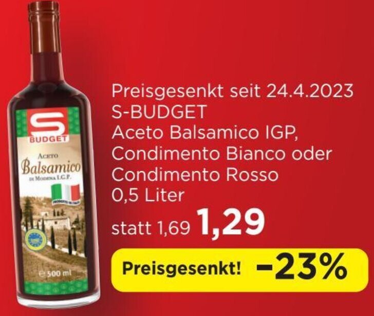 Spar S-BUDGET Aceto Balsamico IGP, Condimento Bianco oder Condimento Rosso 0,5 Liter Angebot