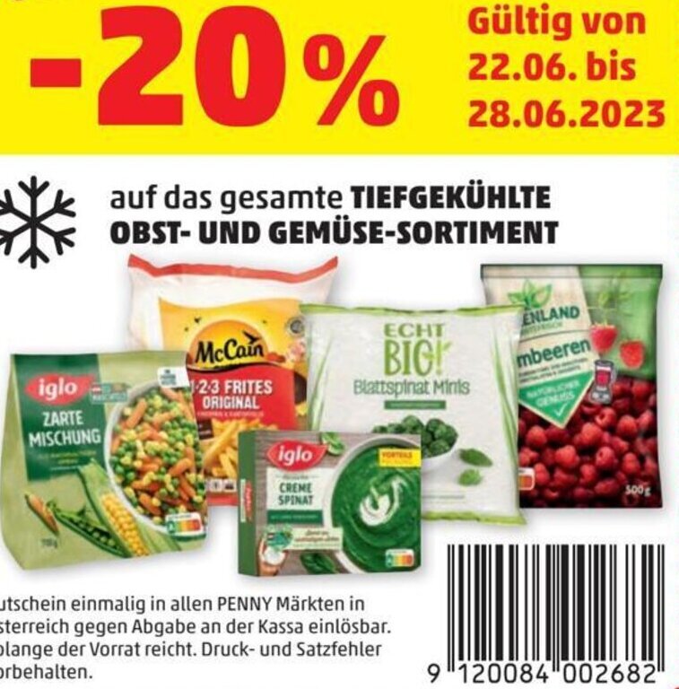 PENNY auf das gesamte TIEFGEKÜHLTE OBST- UND GEMÜSE-SORTIMENT Angebot