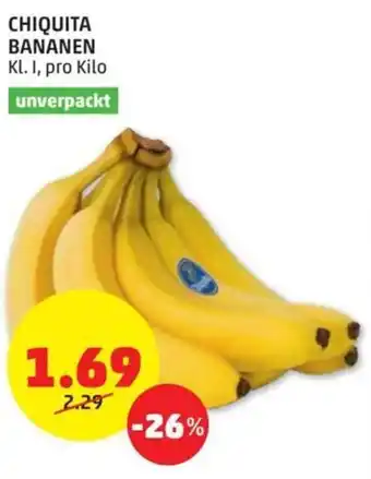 PENNY CHIQUITA BANANEN Kl. I, pro Kilo unverpackt Angebot