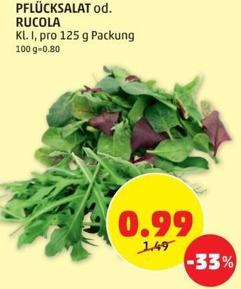 PENNY PFLÜCKSALAT od. RUCOLA Kl. I, pro 125 g Packung Angebot