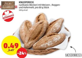 PENNY KNUSPERECK rustikales Weckerl mit Weizen-, Roggen-und Hafermehl, pro 80 g Stück Angebot