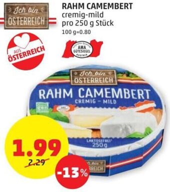 PENNY RAHM CAMEMBERT cremig-mild pro 250 g Stück Angebot