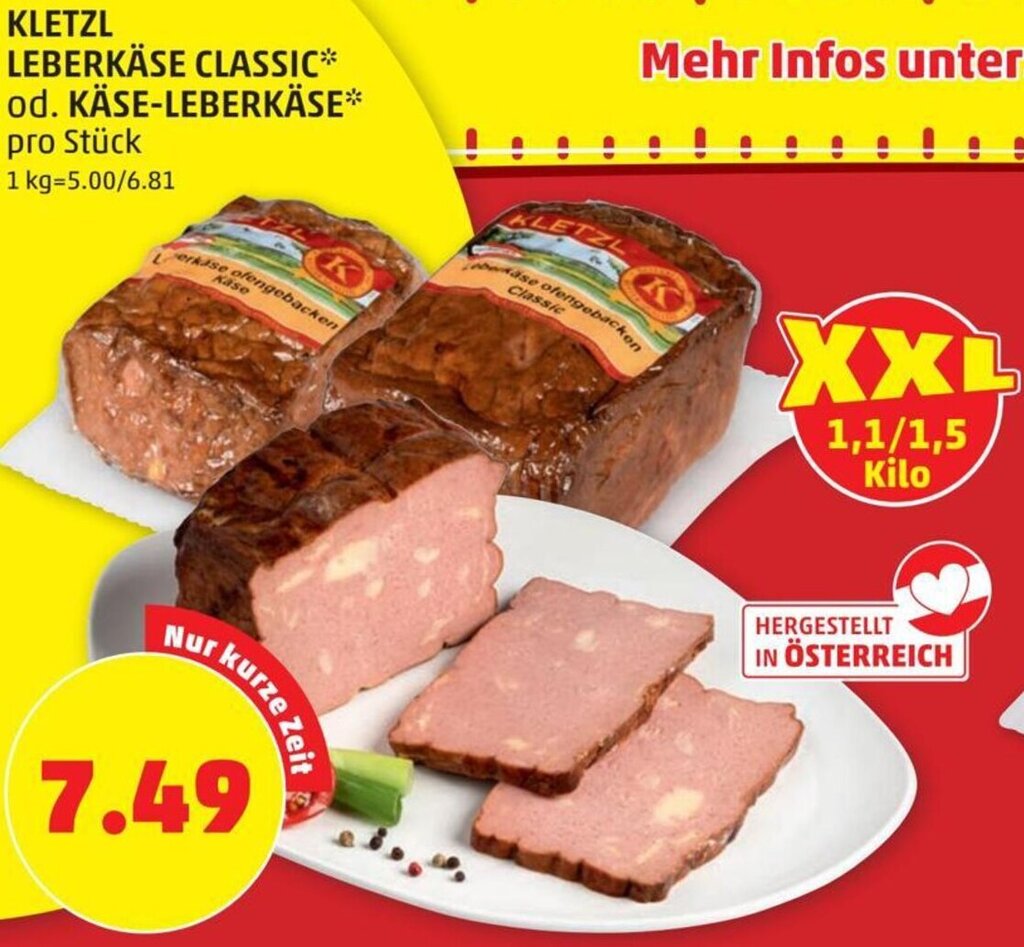 KLETZL LEBERKÄSE CLASSIC* od. KÄSELEBERKÄSE* pro Stück Angebot bei PENNY