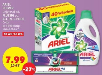 PENNY ARIEL PULVER Universal od. FLÜSSIG od. ALL-IN-1-PODS Color pro Packung Angebot