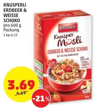 PENNY KNUSPERLI ERDBEER & WEISSE SCHOKO pro 600 g Packung Angebot
