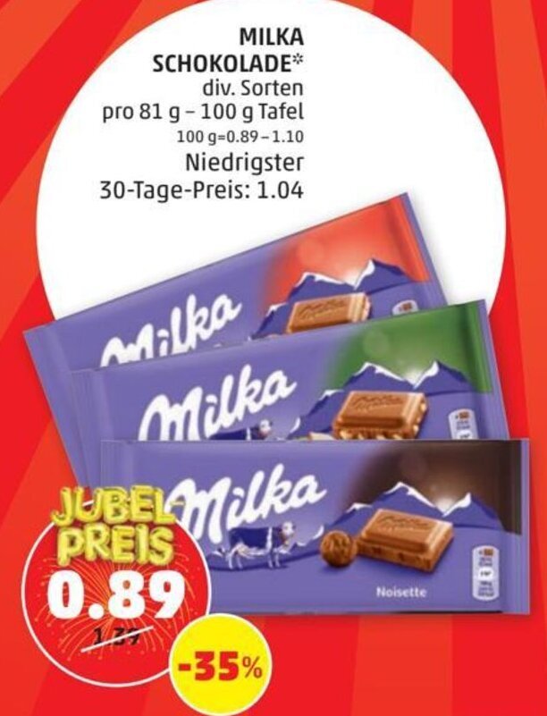 PENNY MILKA SCHOKOLADE* div. Sorten pro 81 g - 100 g Tafel Angebot