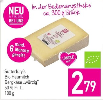 Sutterlüty Sutterlüty's Bio Heumilch Bergkäse würzig" 50 % F.I.T. 100 g Angebot