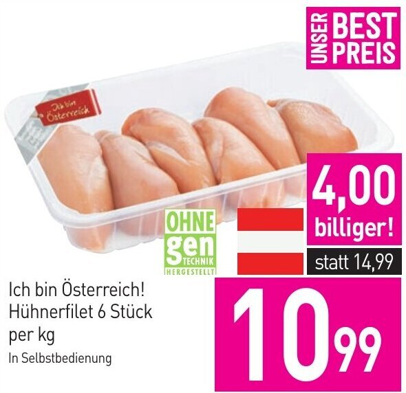 Sutterlüty Ich bin Österreich! Hühnerfilet 6 Stück per kg Angebot