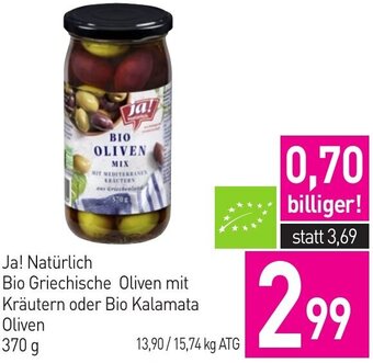 Sutterlüty Ja! Natürlich Bio Griechische Oliven mit Kräutern oder Bio Kalamata Oliven 370 g Angebot